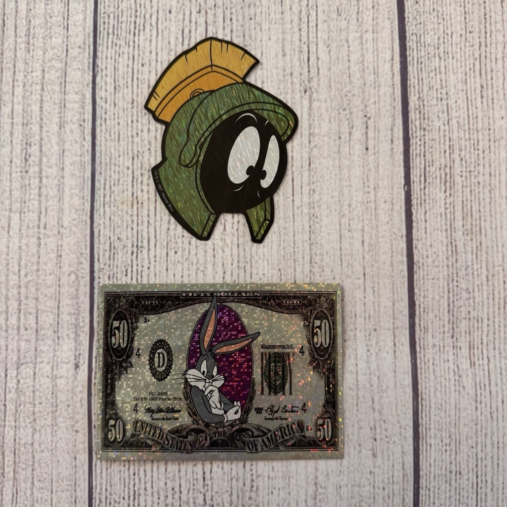 Vintage 1997 Marvin The Martian Bugs Bunny $50 Million Dollar Bill Sticker Lot
